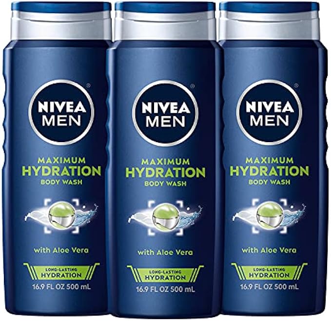 NIVEA MEN Maximum Hydration Body Wash, Aloe Vera Body Wash for Dry Skin, 16.9 Fl Oz (Pack of 3)