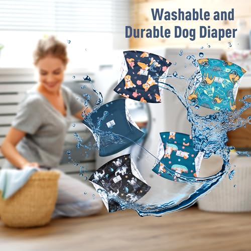 Image of 5 Pack Dog Diapers Male,Reusable Leakproof Pet Soft Dog Belly Band Wraps,High Absorbency Male Dog Diaper,Wider Washable Belly Band for Doggy Incontinence and Puppy Training