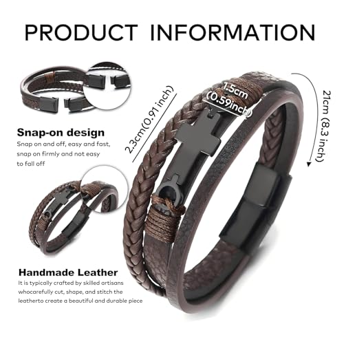 Pulsera de cuero para hombre con cruz de fe miniatura 2