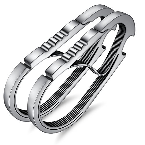 Idakey Full Stainless Steel Anti-Lost Key Chain Carabiner with Bottle Opener for Home, Camping, Fishing, Hiking, Traveling and Keychain Silver Pack of 2