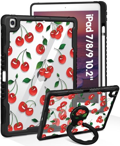 SurgeCraft for iPad 9th/8th/7th Generation Case, for iPad Air 3/ Pro 10.5 2017 - Women Cute Girls Cherry Kawaii with Pencil Holder & Stand Clear Cover for iPad 9/8/7 Gen, Air3, Pro 10.5 Inch Case