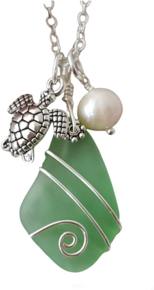 Yinahawaii Sea Glass Necklace, Hawaiian Jewelry For Women, Wire Wrapped Sea Glass Necklace, Unique Birthday Gift