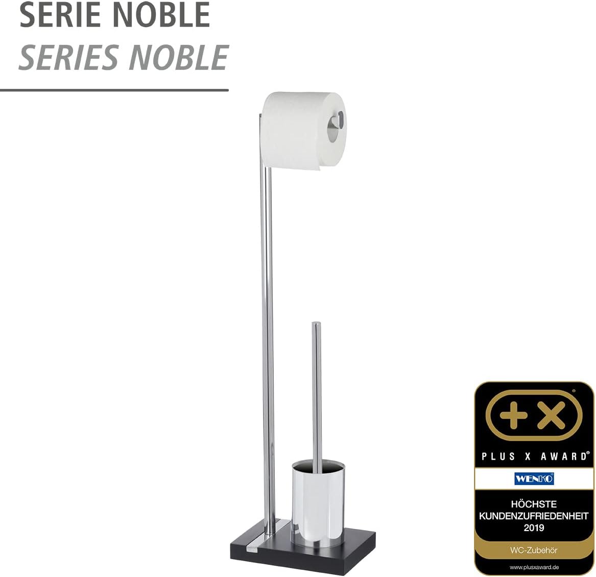 Wenko 204601000 Toilet Brush/Toilet Roll Stand 20 x 74 x 15 cm Polyresin/Chrome Noble Black