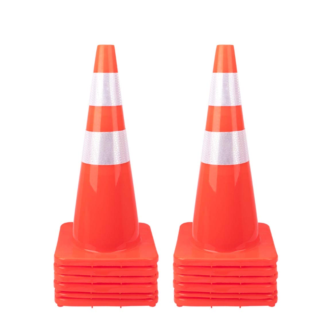 [ 12 Pack ] 28" Traffic Cones PVC Safety Road Parking Cones Weighted Hazard Cones Construction Cones for Traffic Fluorescent Orange w/4" w/6" Reflective Strips Collar (12): Industrial & Scientific