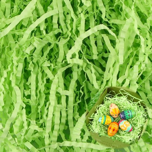 ACTOYS Papier Déchiqueté 200g Herbe de Paques, Rafia Vert Paques, Papier Raphia pour Remplissage de Panier, Raphia Papier Dechiquete pour Panier de Pâques (Herbe verte ridée, 200g)