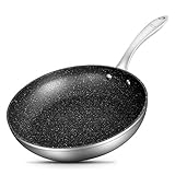 Skillets Nonstick Frying Pans, 11 inch Omelette Pan 430 Stainless Steel Deep Chef's Sauté Opening Skillet, Induction Wok Bottom Kitchen Cookware Dishwasher Safe Oven Safe/Gift Box Included