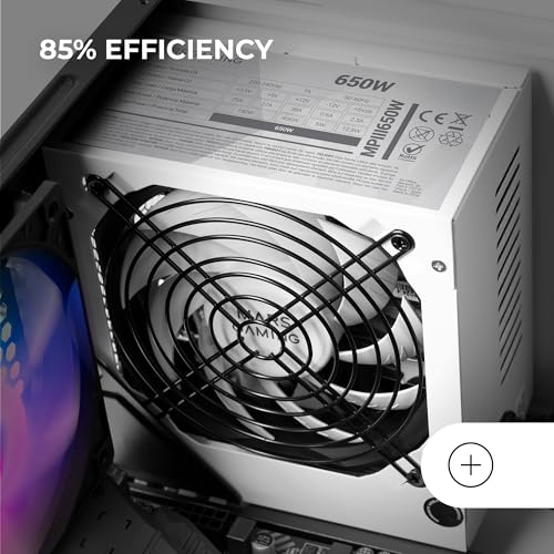 MPIII650, Alimentatore PC ATX 650W, 5 Anni di Garanzia, 85% Efficienza, Sistema Digitale APFC, Ventola FDB 120mm AI-RPM, Tecnologie DC-DC e SMD, Cavi Piatti Extra Lunghi, Bianco - Alimentatore - Immagine 2