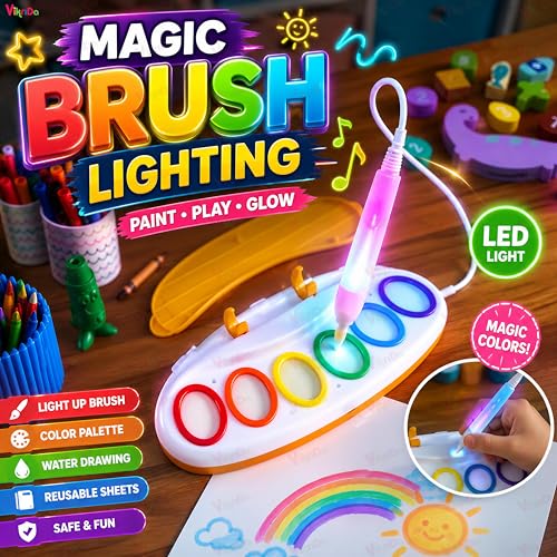Image of VikriDA Color Wonder Magic Light Brush for Kids | Mess Free Painting Station & Drawing Activity Toy for Toddlers | Creative Learning Toy for Boys & Girls Age 3, 4, 5 Years | Multicolor (Big)