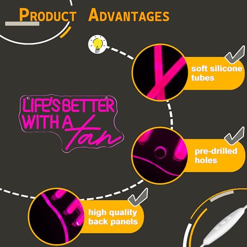 Image of Allball Life'S Better With A Tan Neon Sign, USB Powered Dimmable LED Neon Light, for Summer Tanning Home Room Wall Decor Tropical Vacation Decor, Office Or Gift for Summer Lovers(14.1 * 7.8 In)