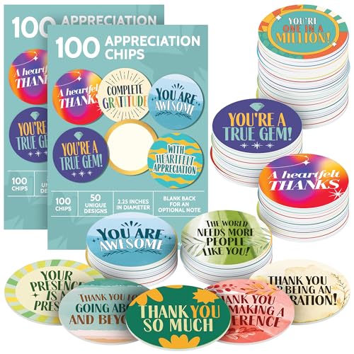 T MARIE 100 Mini Bulk Appreciation Gifts - 2.25” Token of Appreciation Chips for Employee Appreciation Week, Staff, Nurses, Teachers, Students and More - Share Kindness, Recognition and Motivation