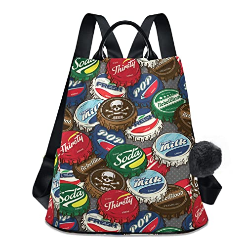 ZZKKO Sac à dos classique avec bouchon de bouteille pour femme - Sac à dos antivol tendance et léger, multicolore