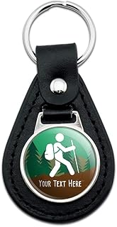 Black Leather Personalized Custom Hiker Hiking Symbol 1 Line Keychain