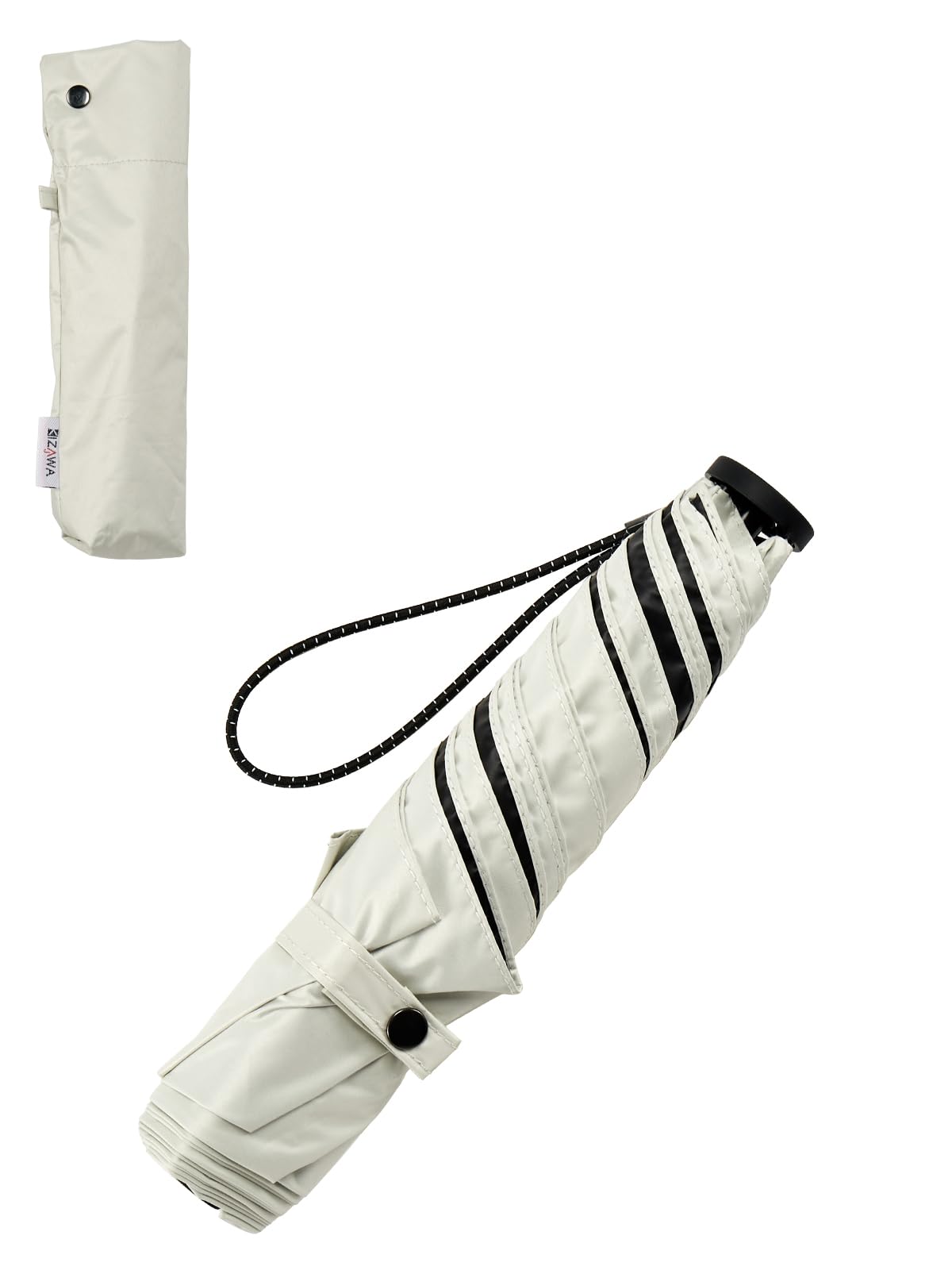 Kizawa Ultra Lightweight Carbon Parasol, 3.9 - 4.9 oz (110 - 140 g), UV Protection, 100% Light Blocking, Folding Parasol, Grade 5 Water Repellency, Unisex, Rain or Sunshine, 5 Ribs, white (off-white) 