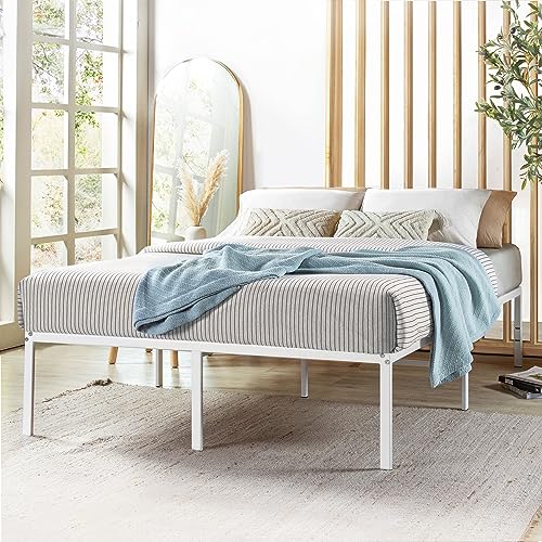 Image of Best Price Mattress 18 Inch Metal Platform Bed Frame, Heavy Duty Steel Slats, White, King