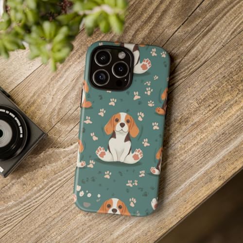 Coque iPhone 16 Pro Max bleu sarcelle avec motif de beagle assis