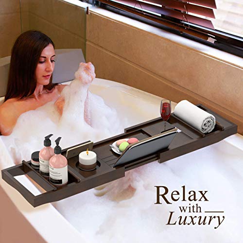 image for Domax Bathtub Caddy Tray Expandable Bamboo Bath Tub Tray for Luxury Ba