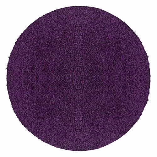 Carpetsale24 Hochflor Teppich Wohnzimmer 80 cm Rund Violett Shaggy Flokati Optik Einfarbig Modern...