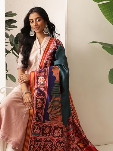 Image of Kalamkari Patola Dupatta Digital Printed With Handmade Tassels