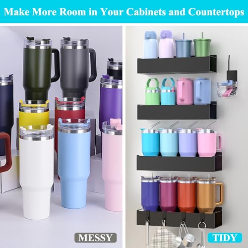 Image of HuggieGems Metal Magnetic Water Bottle Holder for Refrigerator, Cup Holder Organizer for Stanley and Tumbler for Kitchen, 4 Pack, Jet Black