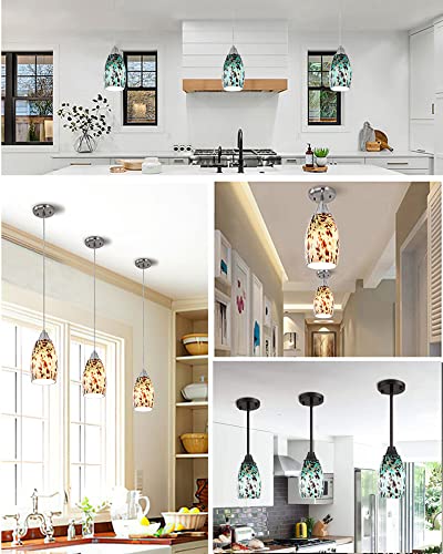 Image of Karyfine Oval Glass Lamp Shade Only Art Turquoise Glass pendant light shade replacement for Kitchen Island pendant Lights Ceiling Lights Chandelier Table Lamp Glass Cover Replacement (Malachite green)