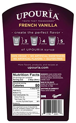Upouria French Vanilla Coffee Syrup Flavoring, 100% Vegan, Gluten Free, Kosher, 750 Ml Bottle - Pump Sold Separately #TOP1