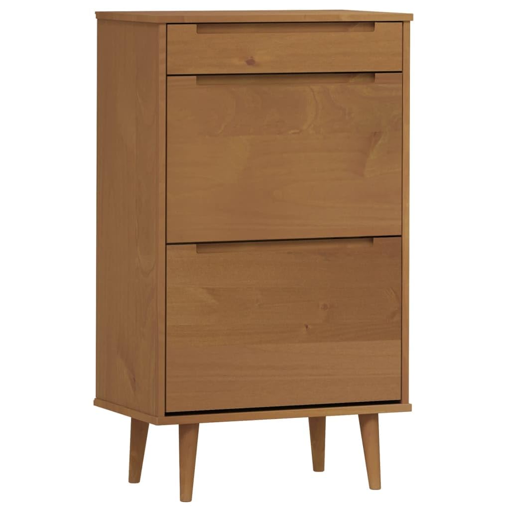 MOLDE szafka na buty z litego drewna sosnowego, brązowa, 59,5 x 35 x 103 cm, z szufladami i solidnym blatem, do organizacji obuwia i akcesoriów do domu, ten tytuł dla Amazon spełnia