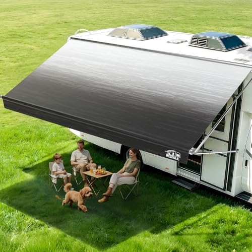 RVSNAIL RV Awning Fabric Replacement 172 19.5oz Heavy Duty Vinyl Camper Awning Waterproof & UV-Resistant Universal Canopy for RV Motorhome Trailer (Black Fade 18FT)