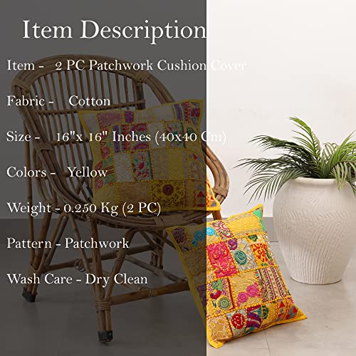Image of Ravaiyaa - Attitude is everything Set Of 2 PC Home Sofa Decor Cotton Cushion Cover, Handmade Khambadiya Patchwork Pillow Case, Embroidery Cushions