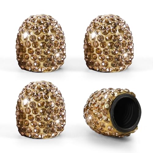 Ongfuwu 4PCS Bling Car Tire Valve Stem Caps, Handmade Crystal Rhinestone Tire Valve Cover, Dustproof Leak-Proof Wheel Tire Air Caps with O-Ring for Cars, Trucks and Motorcycles (Champagne)