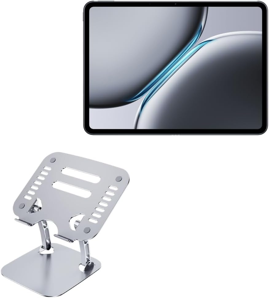 BoxWave Stand and Mount Compatible with OnePlus Pad 2 - Executive VersaView Stand, Ergonomic Adjustable Viewing Angle Metallic Riser - Metallic Silver