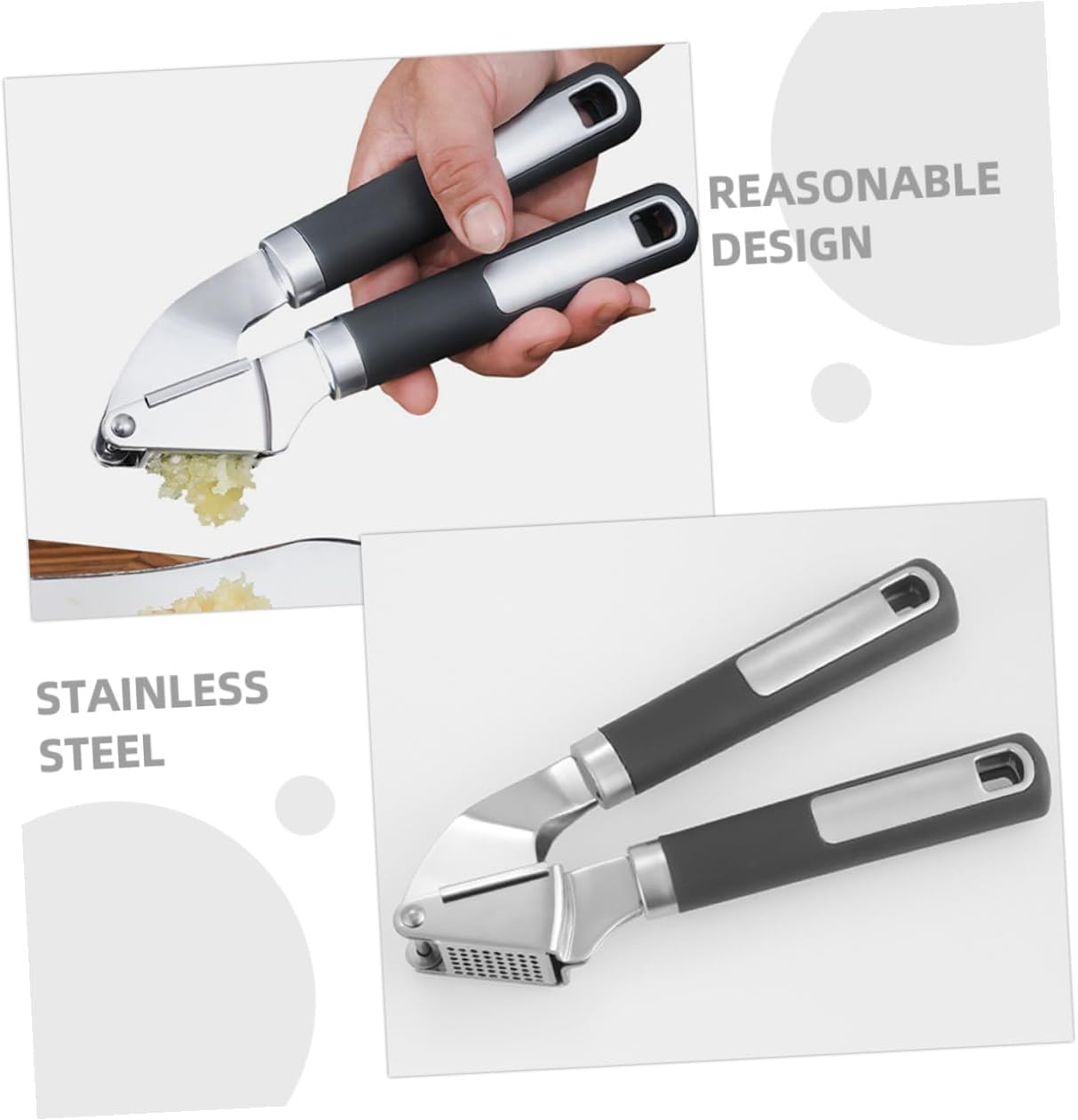 Manual Stainless Steel Garlic Press Mincer with Peeler, Metal Garlic Slicer Kitchen Tool for Easy Crushing and Mincing, Household Cooking Accessory