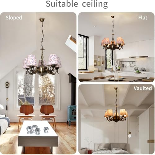 Image of Devansh 05-Light Printed Conical Multicolor Cotton Shade Chandelier - Antique Golden Finish | Adjustable Cord | Warm Glow Lamp - Ceiling Light for Living Room, Dining Area, BedroomDecor - D3