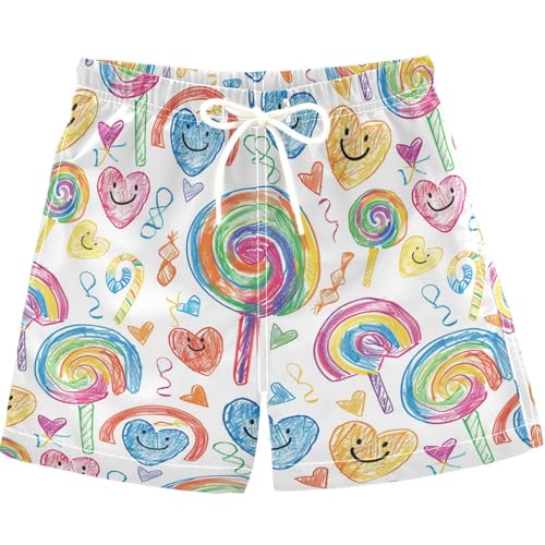 visesunny Summer Boy's Beach Shorts Crayon Heart Lollipop Quick Dry Swim Trunks Baby Boy Bathing Suit with Pockets L Multi