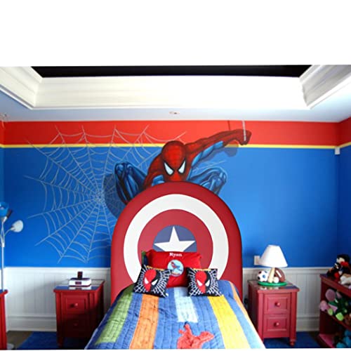 ONEK-DECCO Cabecero tapizado Mod.Cap. America Exclusivo,Cabecero niños, Polipiel Rojo y Azul, 90-105 Acolchado con Espuma, 8...