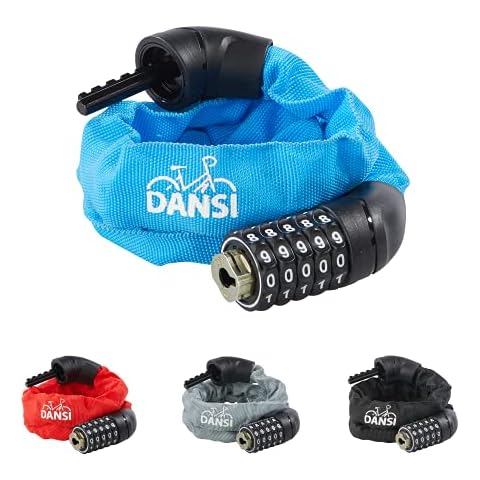 DANSI Unisex Adult Chain Lock 6 x 900 mm Combination Lock 5 Digit with Fabric Cover Light Blue Cover