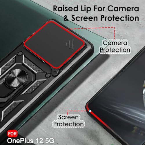 Image of TheGiftKart Tough Armor Bumper Back Cover Case for OnePlus 12 5G | Kickstand & Ring Holder | 360 Degree Protection Back Cover Case for OnePlus 12 5G (PC & TPU, Rotating Camera Cover, Black)