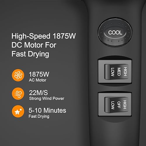Miniatura 7 de JINRI - Secador de pelo 1875W Difusor de soplado para salón y uso personal - Potente, secado rápido con difusor, boquilla y peine para mujeres