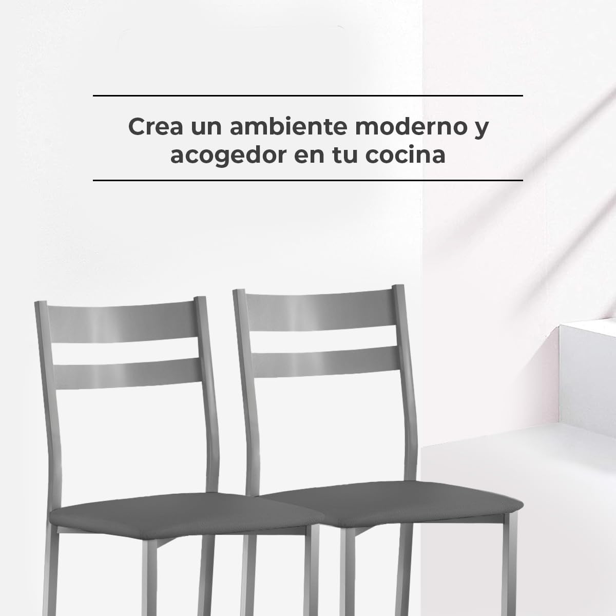 ASTIMESA SCRFGR Due sedie da Cucina, Metallo Pelle Sintetica Alluminio, Grafite, Altura de asiento 45 CMS