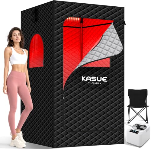 KASUE Infrared Sauna Tent for Home, Portable Steam Sauna with 3L Steamer, 9 Temp Levels, 99 Min Timer, Remote Control, 5-Layer Waterproof Insulated Fabric, Folding Chair, Indoor Personal Spa