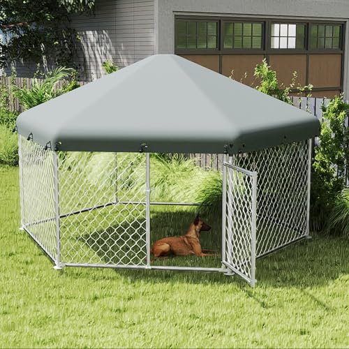 UISEBRT Hundezwinger Hundehütte Outdoor Hundehaus 280x250x165 cm UV- & Wasserdicht Hundekäfig mit Dach aus 420D Oxford-Gewebe Welpenlaufstall Verschließbares Riegelsystem und Sicheres Design