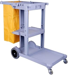 FLYIFE Movable Hand Trucks Cleaning Trolley Cart with Rubbish Bag, 3 Shelf Cleaning Rolling Janitor Cart, Janitorial Maid's Cart, Housekeeping Cart