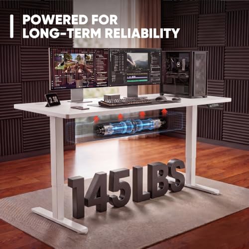 Image of Furmax Electric Height Adjustable Standing Desk Large 48 x 24 Inches Sit Stand up Desk Home Office Computer Desk Memory Preset with T-Shaped Metal Bracket, White