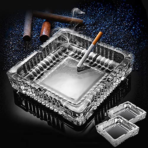 Ashtray 2pack , Large Glass Ashtray for cigarette cigar , Clear Crystal Ash trays Outdoor Glass Spuare Ashtrays (7x7inch)