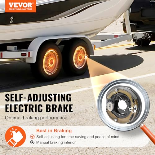VEVOR Electric Trailer Brake Assembly, 12" x 2", 2 Pairs Self-Adjusting Electric Brakes Kit for 7000 lbs Axle, 5-Hole Mounting, Backing Plates for Braking System Part Replacement (2 Right + 2 Left) - Image 3