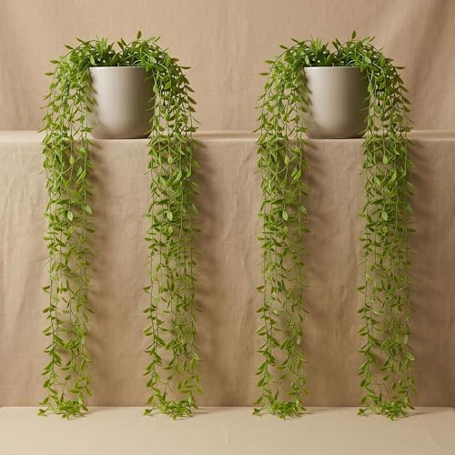 Image of Dekorly 75CM Artificial RainFlow Ivy Hanging Vines (Pack of 4) | Lush Green Cascading Creeper for Home & Balcony Decor (4, Rainflow lvy Vines)