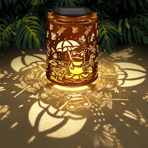 Image of Solar Lanterns Garden Decor Birthday Gifts for Women Mon Grandma Metal Hanging Solar Lights Waterproof Outdoor Decoration for Outside LED Lanterns for Yard Patio Lawn (Frogs)