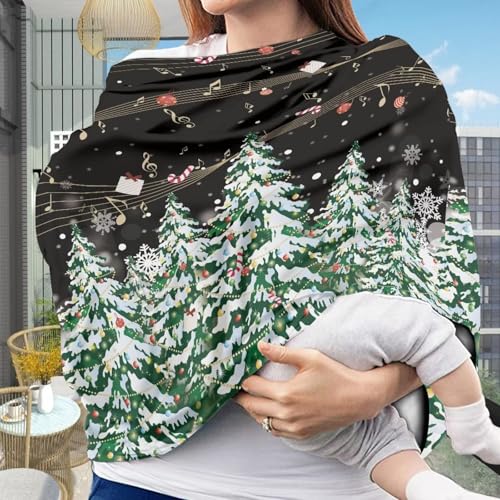 Image of Christmas Car Seat Canopy for Babies Stretchy Nursing Cover Christmas Decoration Muti Use Cover for Shopping Cart,Car Seat,High Chair,Stroller, Xmas Tree Print