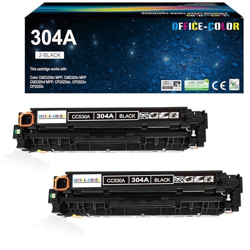 Image of 304A Black Toner Cartridges 2-Pack Replacement for HP 304A CP2025 CM2320 | Works with HP Color Laser CP2025,CM2320fxi MFP,CM2320nf MFP,CM2320n MFP; CP2025dn,CP2025n Printers