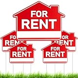 Beeveer 5 Pcs 12 x 16 Inch Double Sided for Rent Sign with Stand Corrugated Plastic Red White for Lease Outdoor Rent to Own Sign House Business Rental Car Apartment Yard Real Estate Owner