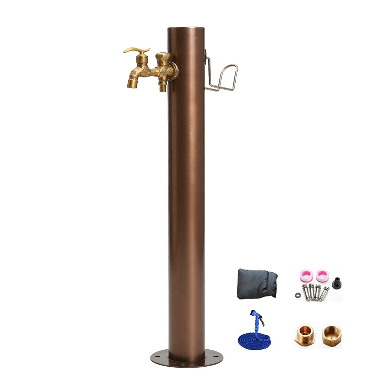 304 Stainless Steel Cylindrical Vertical Garden Water Column, Frost Proof Yard Hydrant, Brass Dual Outlets Faucet, Suitable for Garden Farm Yard(50cm/20in)